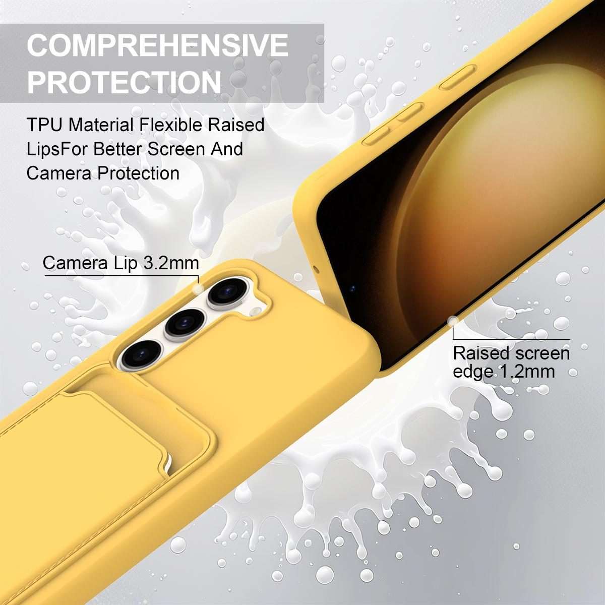 For Samsung Galaxy S23 5G Integrated Card Bag Solid Color Liquid Silicone Phone Case ... (Yellow)