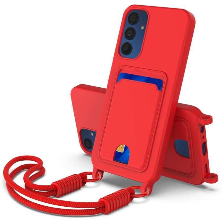 For Samsung Galaxy S23 FE 5G Integrated Card Bag Solid Color Liquid Silicone Phone Case ... (Red)