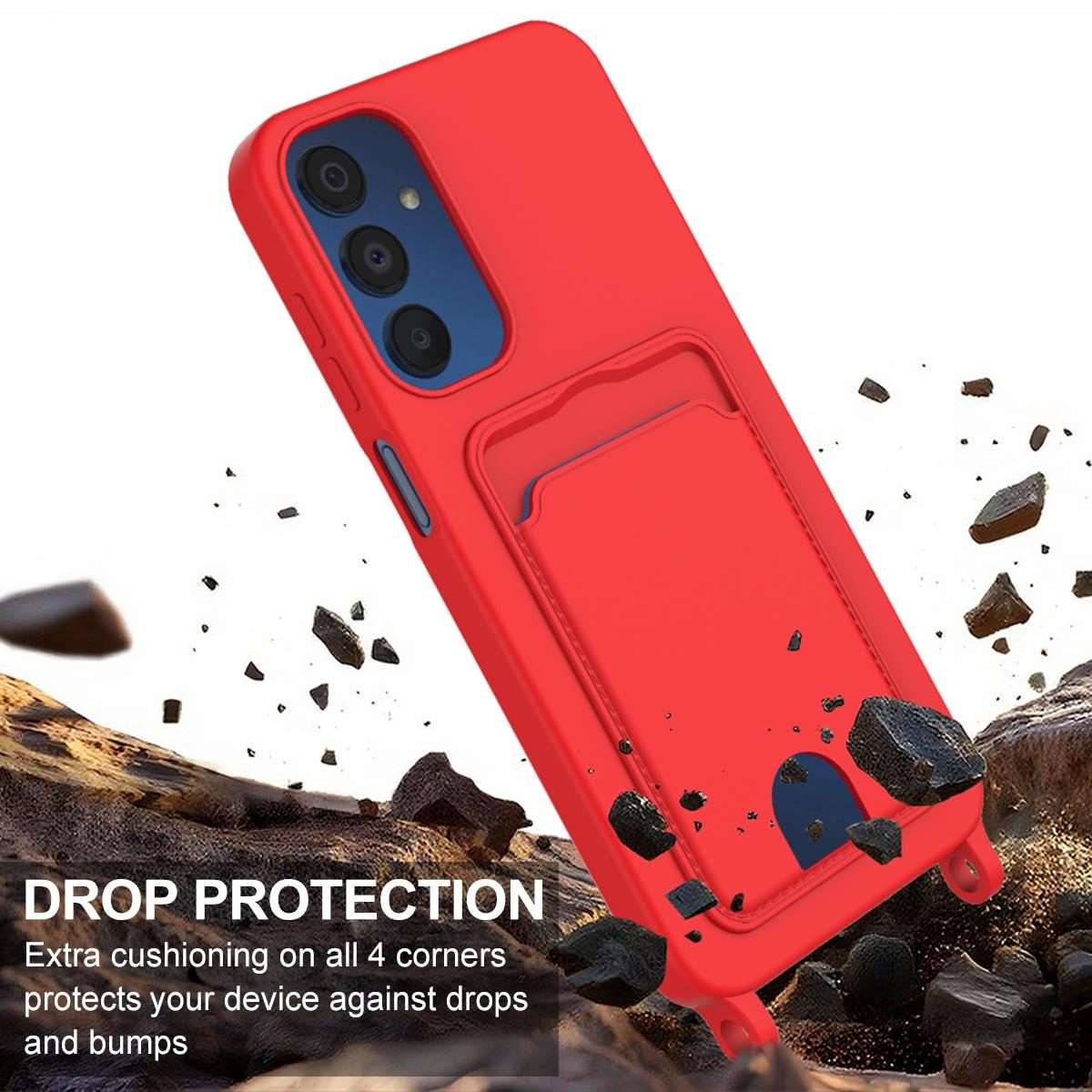 For Samsung Galaxy S23 FE 5G Integrated Card Bag Solid Color Liquid Silicone Phone Case ... (Red)