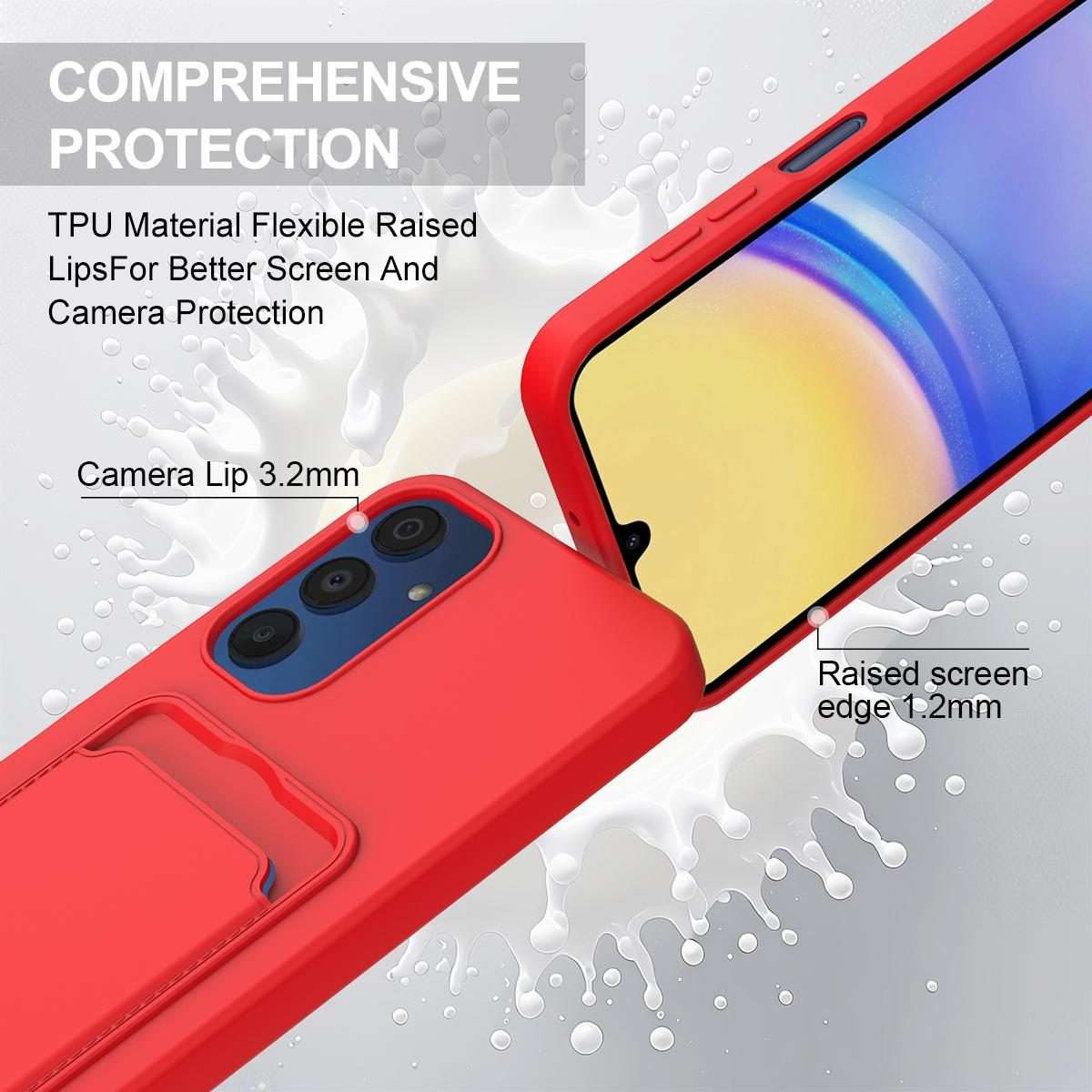 For Samsung Galaxy S23 FE 5G Integrated Card Bag Solid Color Liquid Silicone Phone Case ... (Red)