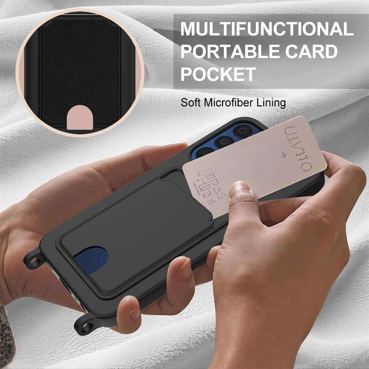 For Samsung Galaxy S23 FE 5G Integrated Card Bag Solid Color Liquid Silicone Phone Cas ... (Black)