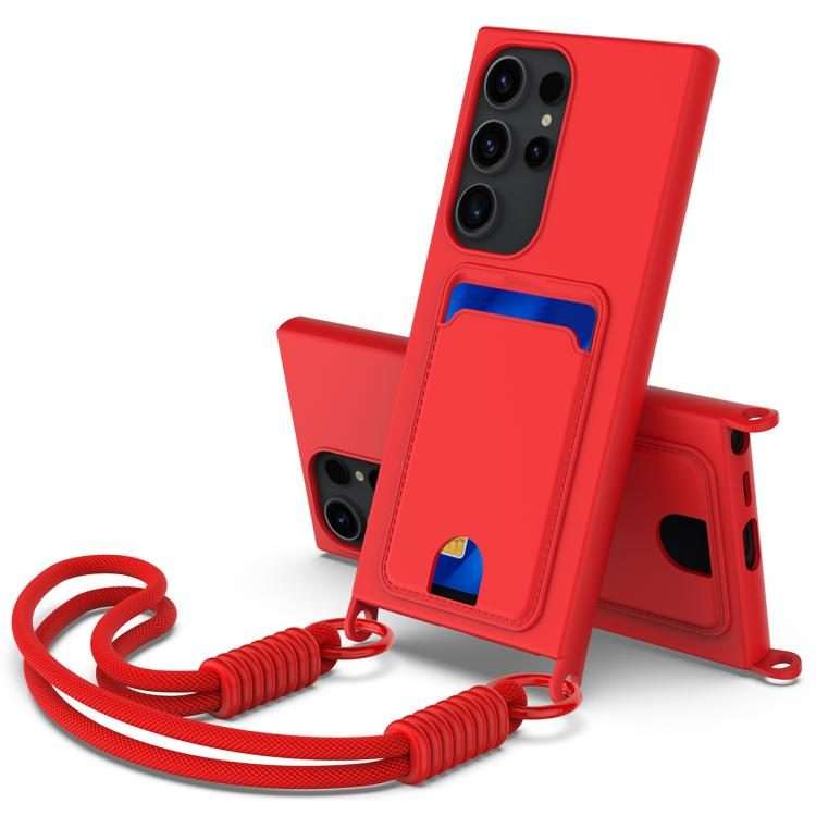 For Samsung Galaxy S23 Ultra 5G Integrated Card Bag Solid Color Liquid Silicone Phone Ca ... (Red)
