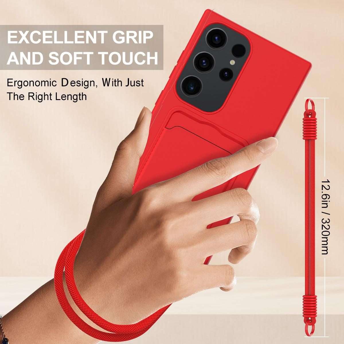 For Samsung Galaxy S23 Ultra 5G Integrated Card Bag Solid Color Liquid Silicone Phone Ca ... (Red)