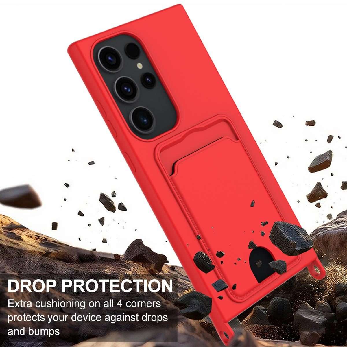 For Samsung Galaxy S23 Ultra 5G Integrated Card Bag Solid Color Liquid Silicone Phone Ca ... (Red)