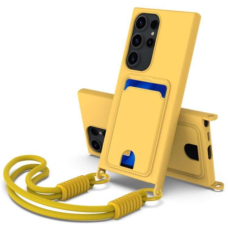 For Samsung Galaxy S23 Ultra 5G Integrated Card Bag Solid Color Liquid Silicone Phone ... (Yellow)