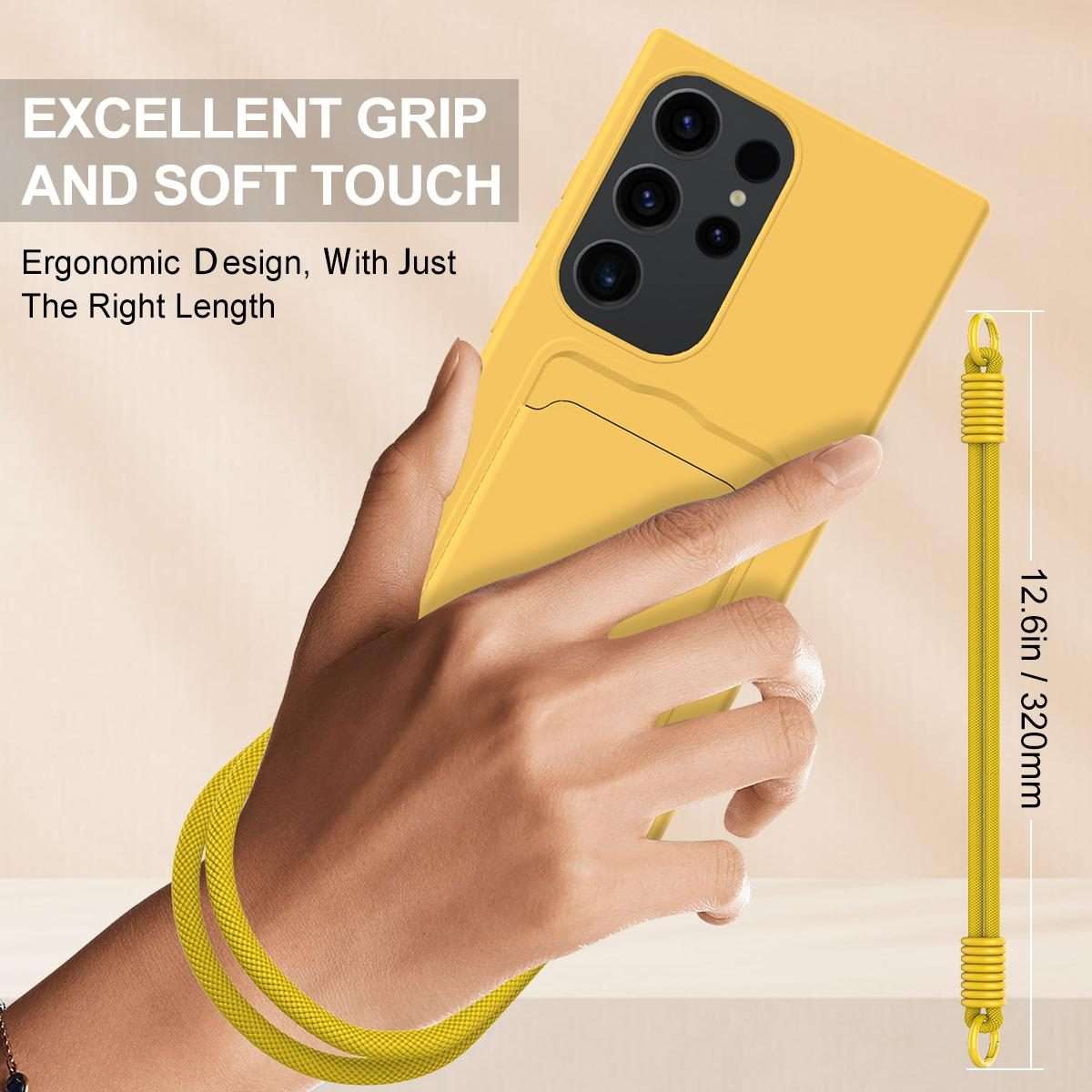For Samsung Galaxy S23 Ultra 5G Integrated Card Bag Solid Color Liquid Silicone Phone ... (Yellow)