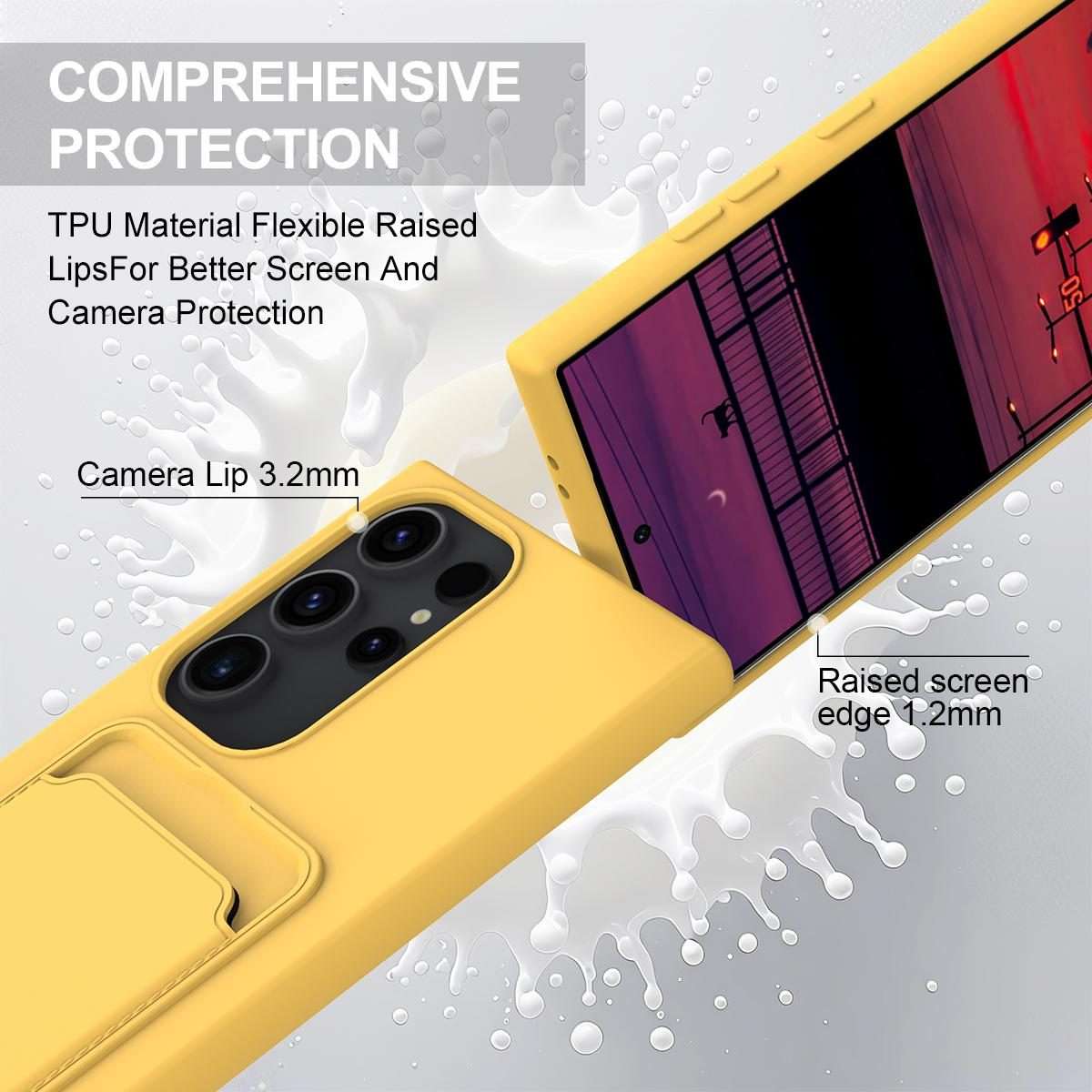 For Samsung Galaxy S23 Ultra 5G Integrated Card Bag Solid Color Liquid Silicone Phone ... (Yellow)