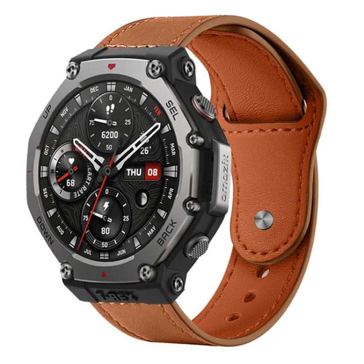 22mm xDfind Rivet Buckle Genuine Leather Watch Band(Light Brown)