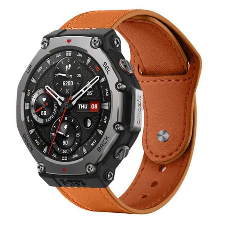 22mm xDfind Rivet Buckle Genuine Leather Watch Band(Brown)