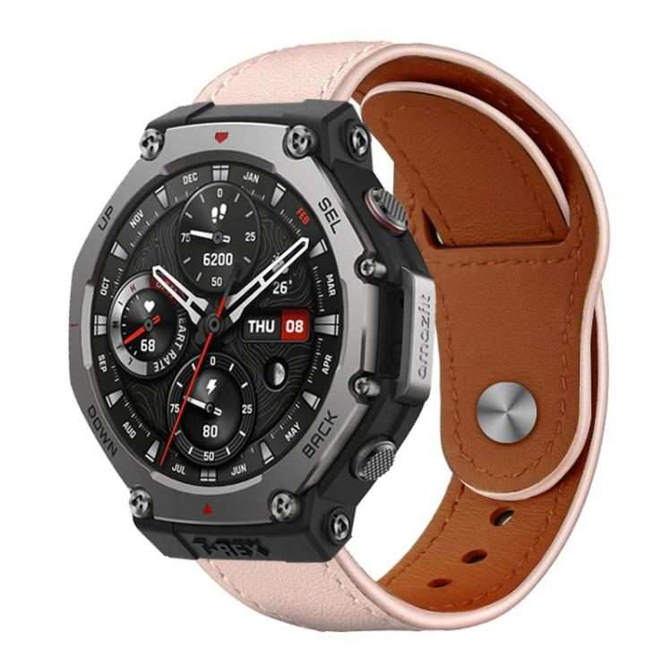 22mm xDfind Rivet Buckle Genuine Leather Watch Band(Pink)