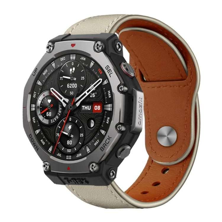 22mm xDfind Rivet Buckle Genuine Leather Watch Band(Beige)