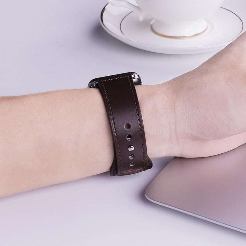 22mm xDfind Rivet Buckle Genuine Leather Watch Band(Beige)