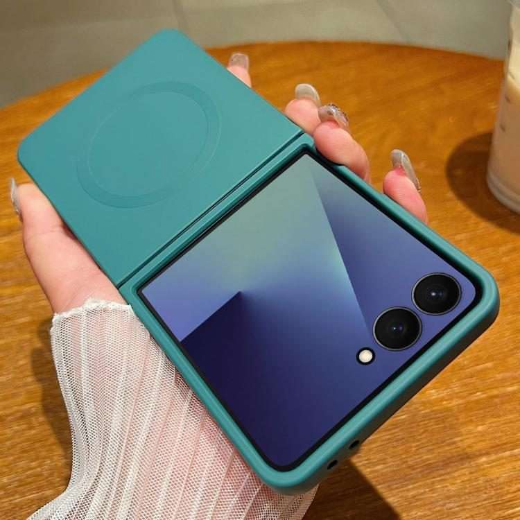 For Samsung Galaxy Z Flip7 5G Solid Color Liquid Silicone MagSafe Magnetic Phone Case(Dark Green)