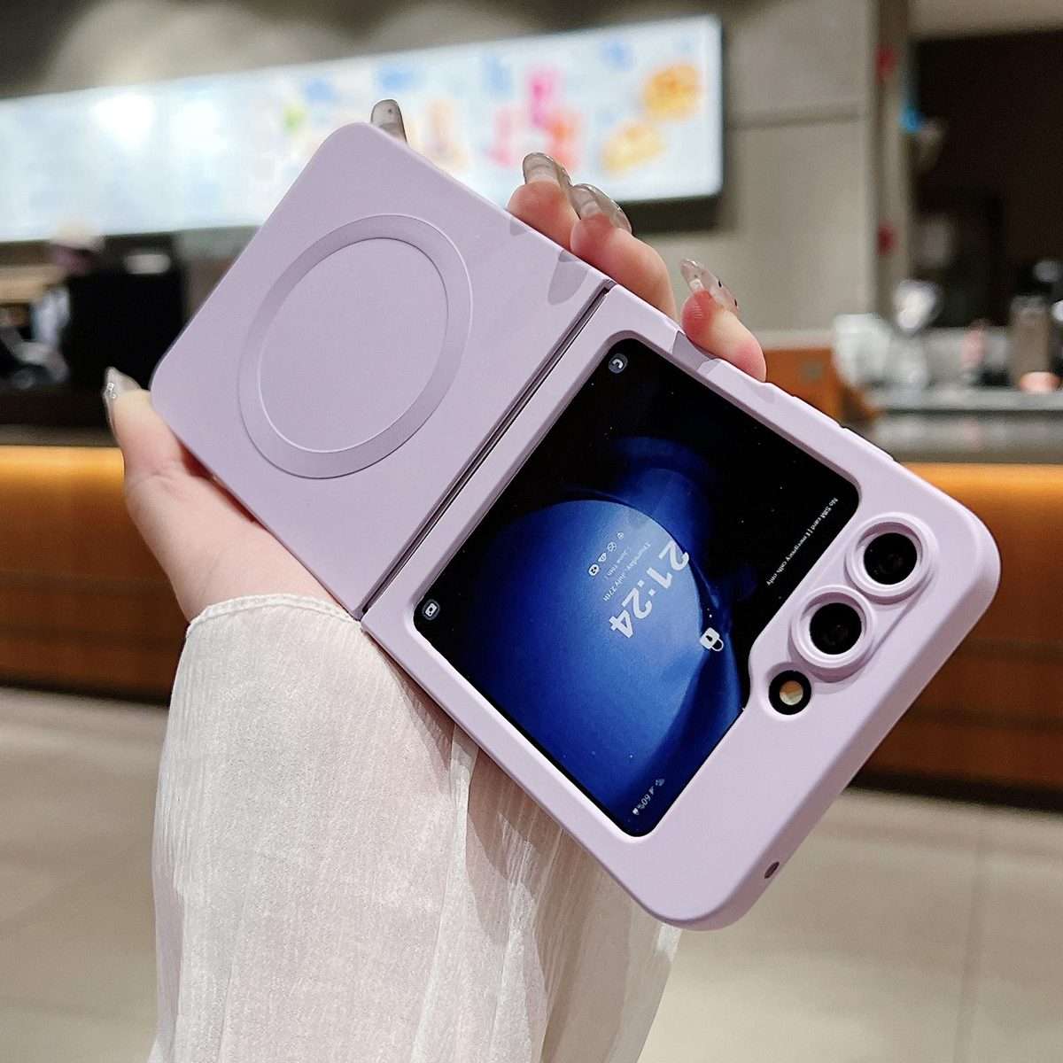 For Samsung Galaxy Z Flip5 5G Solid Color Liquid Silicone MagSafe Magnetic Phon ... (Grass Purple)