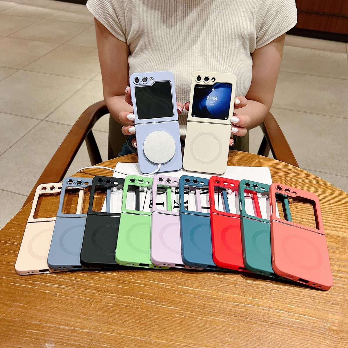 For Samsung Galaxy Z Flip5 5G Solid Color Liquid Silicone MagSafe Magnetic Phon ... (Grass Purple)