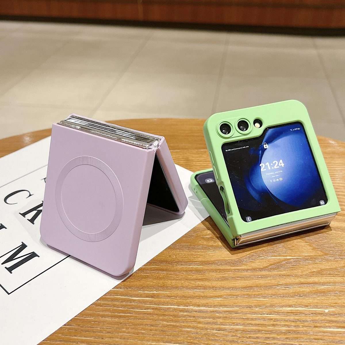 For Samsung Galaxy Z Flip5 5G Solid Color Liquid Silicone MagSafe Magnetic Phon ... (Grass Purple)