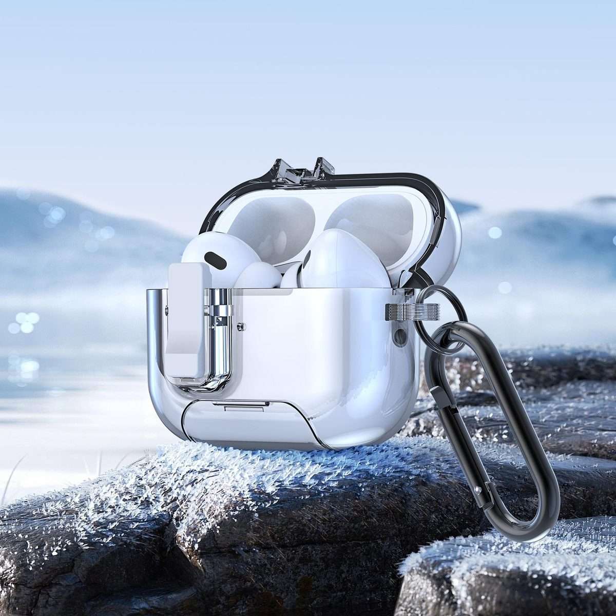 For AirPods Pro 3 DUX DUCIS PECR Series Holder & Security Lock Earphone Case(Transparent Black)