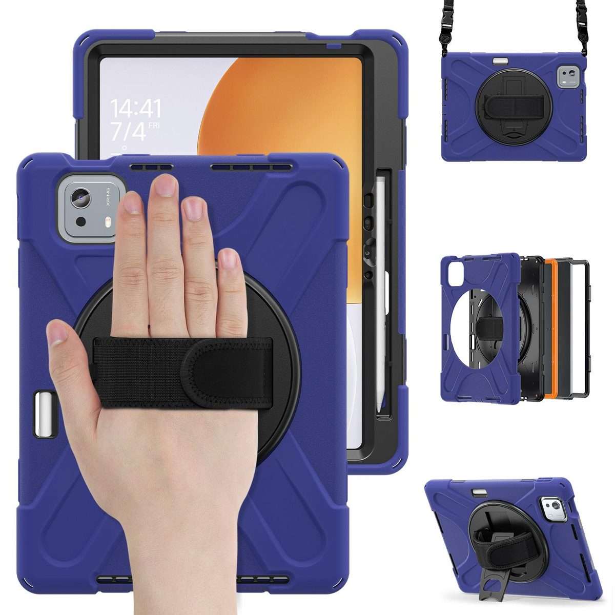 For Xiaomi Pad 7S Pro / 6S Pro Rotatable Holder Silicone Hybrid PC Tablet Case wit ... (Navy Blue)