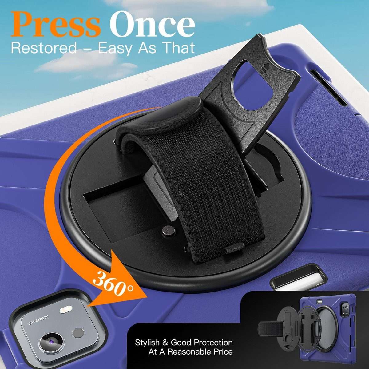 For Xiaomi Pad 7S Pro / 6S Pro Rotatable Holder Silicone Hybrid PC Tablet Case wit ... (Navy Blue)
