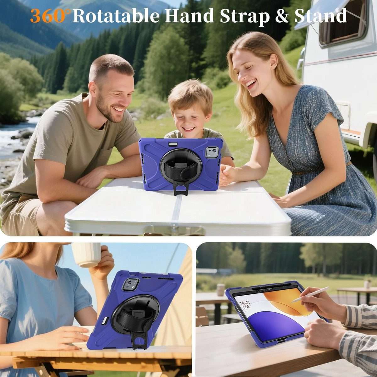 For Xiaomi Pad 7S Pro / 6S Pro Rotatable Holder Silicone Hybrid PC Tablet Case wit ... (Navy Blue)