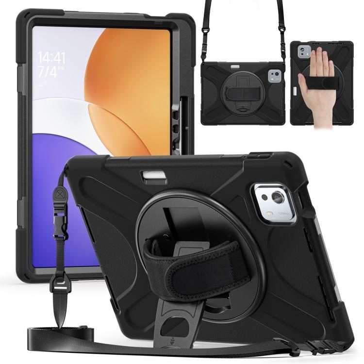 For Xiaomi Pad 7S Pro / 6S Pro Rotatable Holder Silicone Hybrid PC Tablet Case with Sh ... (Black)