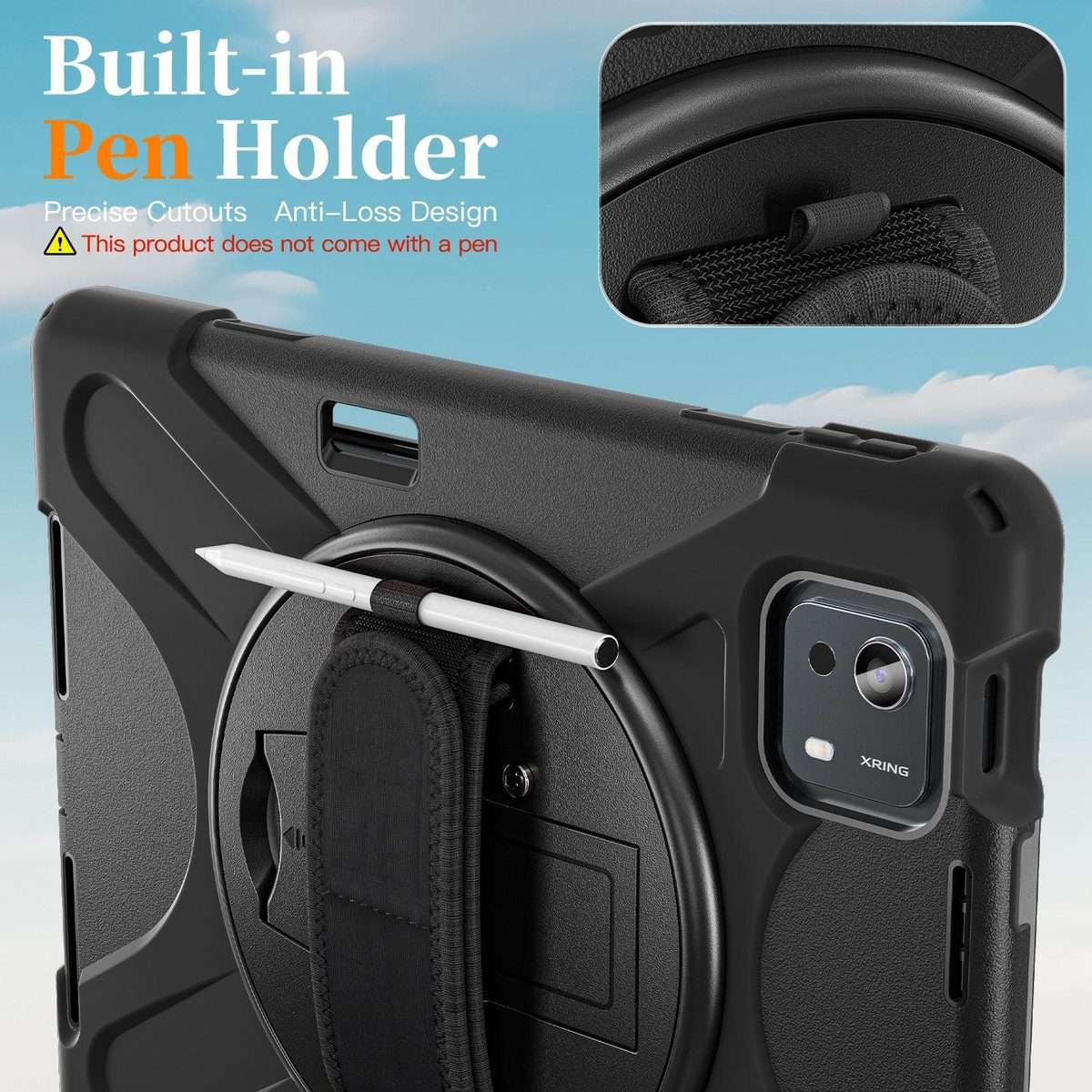 For Xiaomi Pad 7S Pro / 6S Pro Rotatable Holder Silicone Hybrid PC Tablet Case with Sh ... (Black)