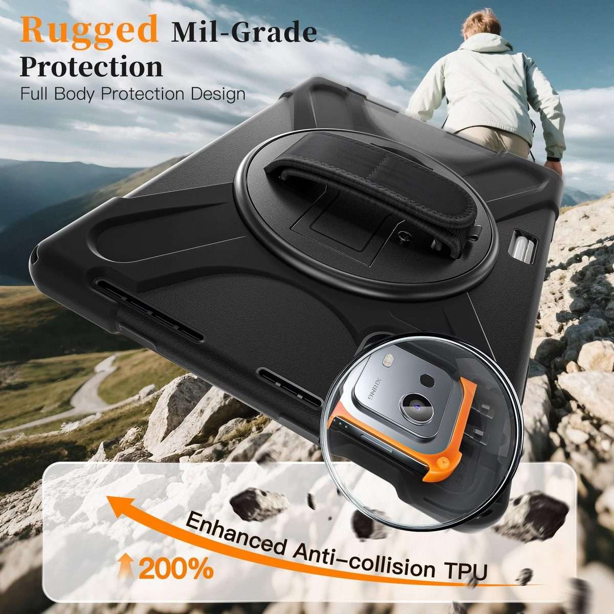 For Xiaomi Pad 7S Pro / 6S Pro Rotatable Holder Silicone Hybrid PC Tablet Case with Sh ... (Black)