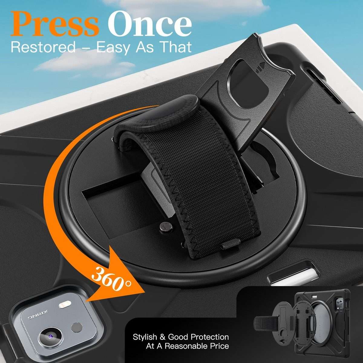 For Xiaomi Pad 7S Pro / 6S Pro Rotatable Holder Silicone Hybrid PC Tablet Case with Sh ... (Black)