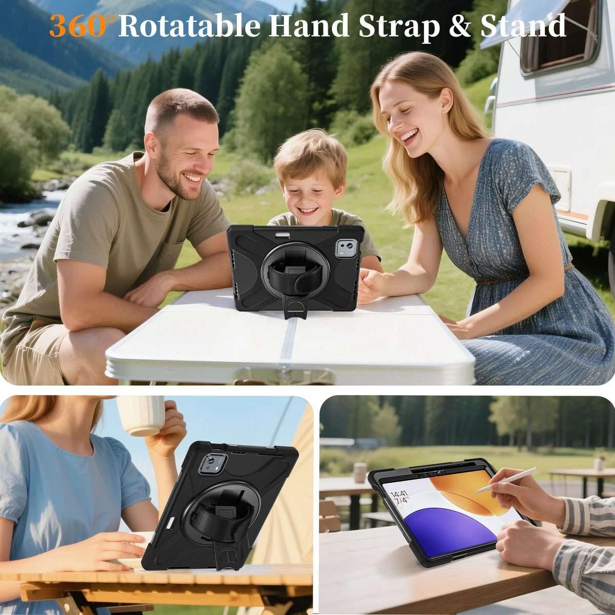 For Xiaomi Pad 7S Pro / 6S Pro Rotatable Holder Silicone Hybrid PC Tablet Case with Sh ... (Black)