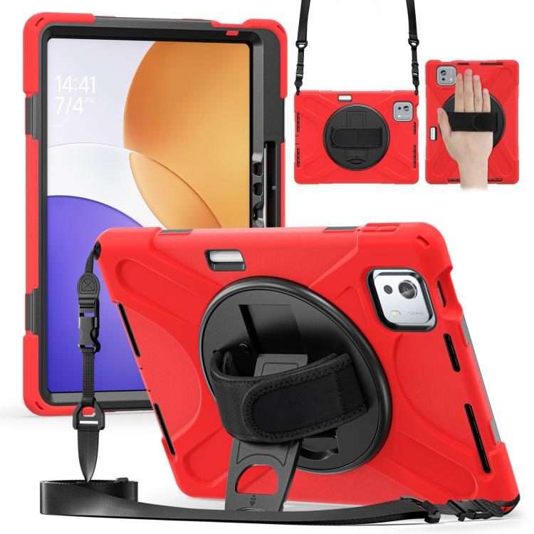 For Xiaomi Pad 7S Pro / 6S Pro Rotatable Holder Silicone Hybrid PC Tablet Case with Shou ... (Red)