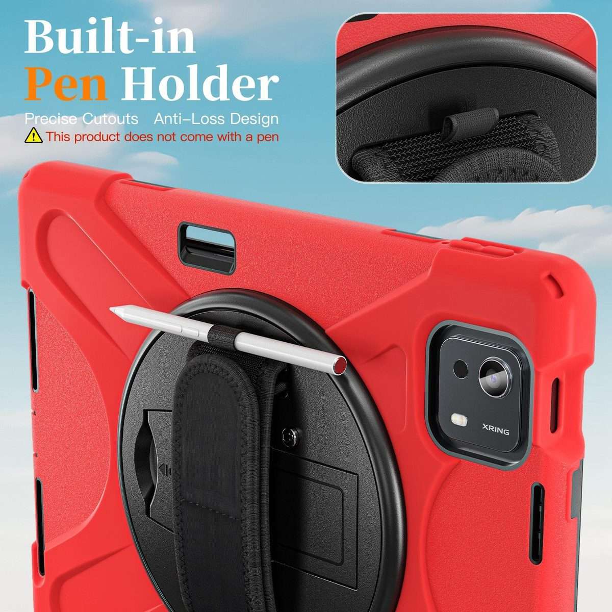 For Xiaomi Pad 7S Pro / 6S Pro Rotatable Holder Silicone Hybrid PC Tablet Case with Shou ... (Red)