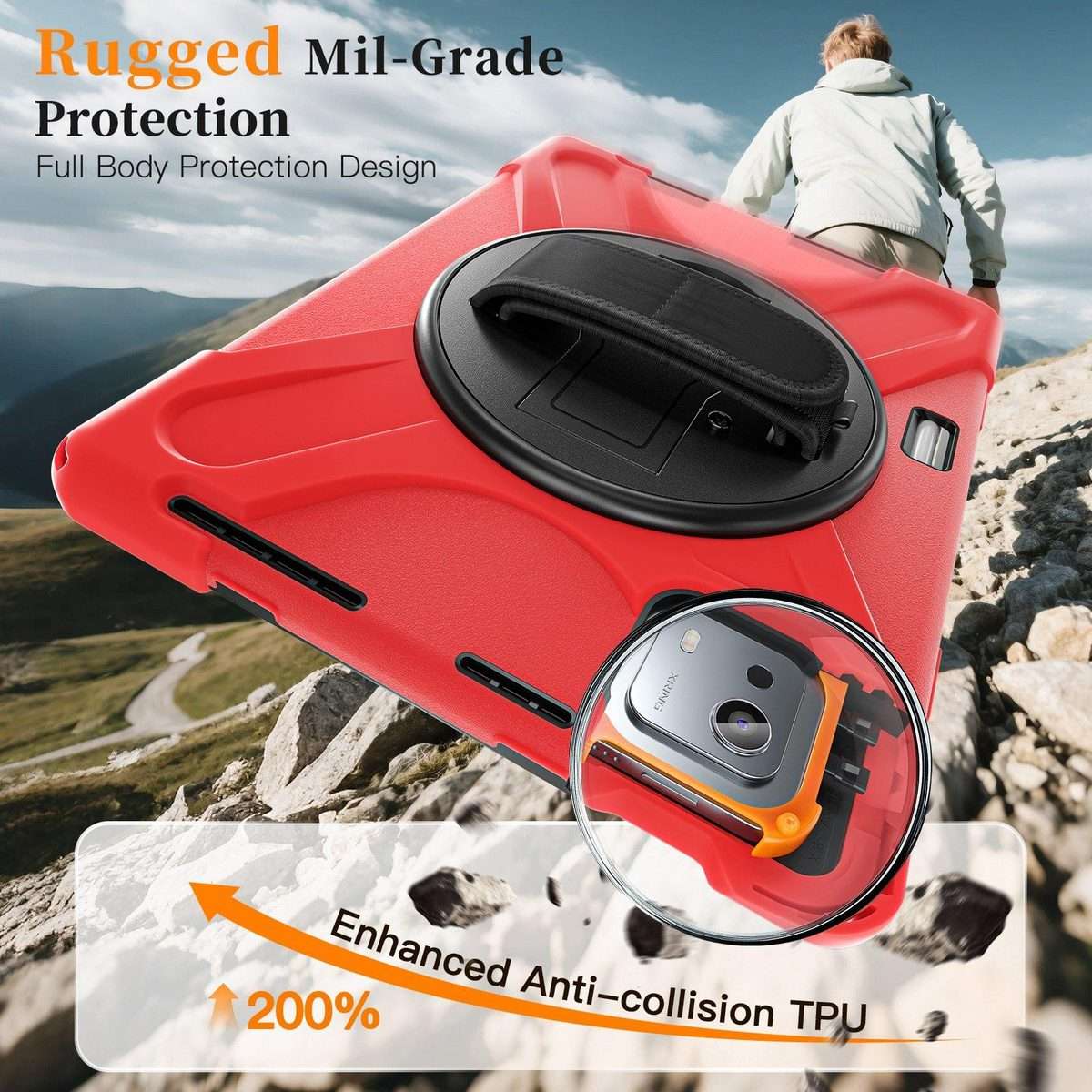 For Xiaomi Pad 7S Pro / 6S Pro Rotatable Holder Silicone Hybrid PC Tablet Case with Shou ... (Red)