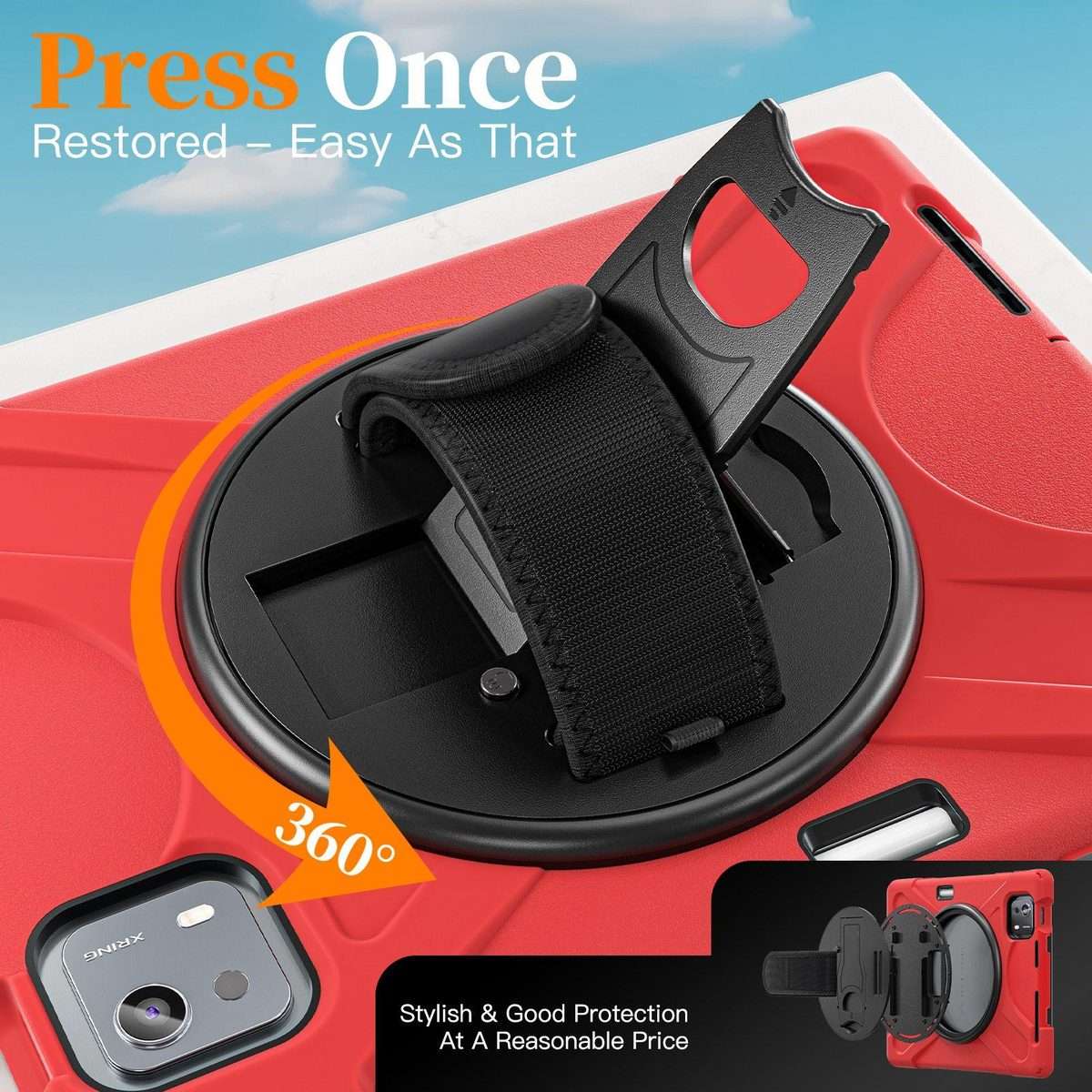 For Xiaomi Pad 7S Pro / 6S Pro Rotatable Holder Silicone Hybrid PC Tablet Case with Shou ... (Red)