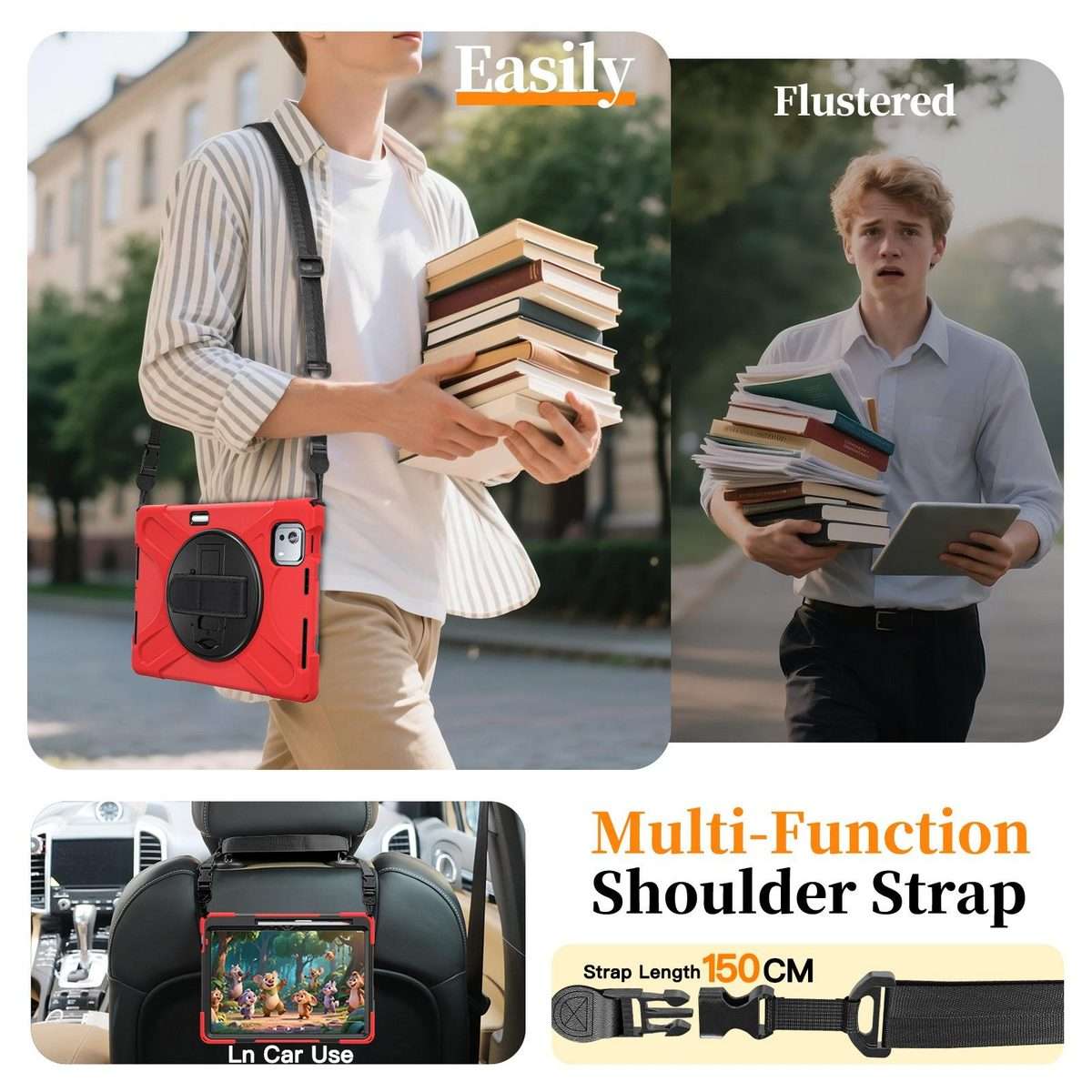 For Xiaomi Pad 7S Pro / 6S Pro Rotatable Holder Silicone Hybrid PC Tablet Case with Shou ... (Red)