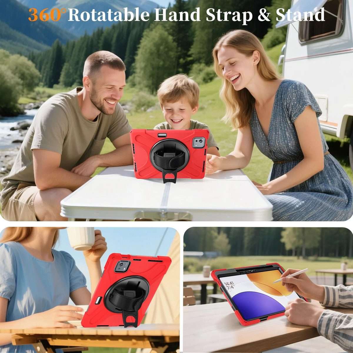 For Xiaomi Pad 7S Pro / 6S Pro Rotatable Holder Silicone Hybrid PC Tablet Case with Shou ... (Red)