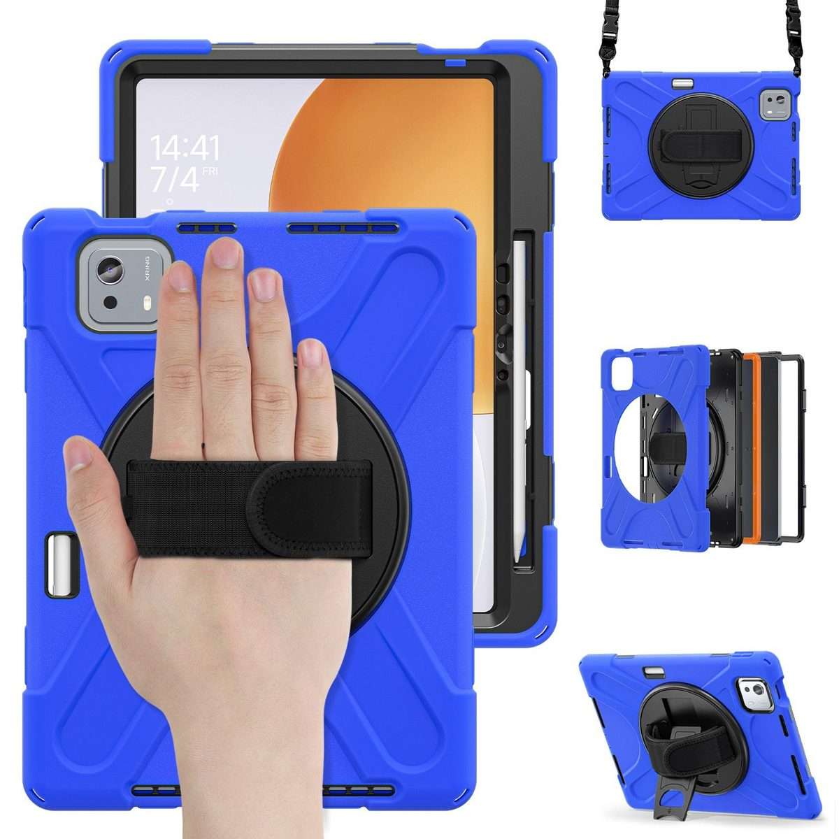 For Xiaomi Pad 7S Pro / 6S Pro Rotatable Holder Silicone Hybrid PC Tablet Case with Sho ... (Blue)