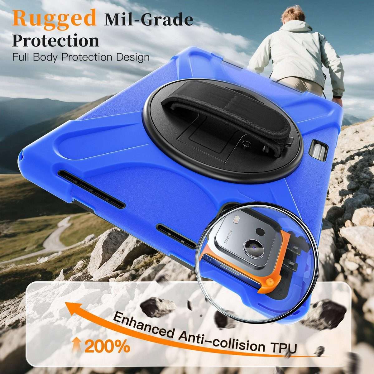 For Xiaomi Pad 7S Pro / 6S Pro Rotatable Holder Silicone Hybrid PC Tablet Case with Sho ... (Blue)
