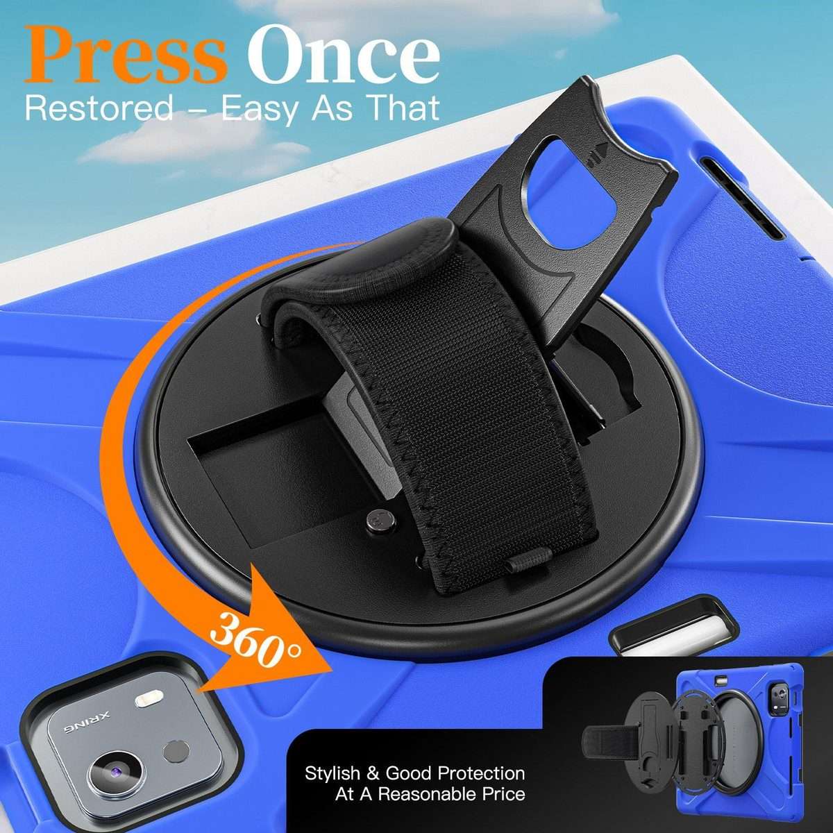 For Xiaomi Pad 7S Pro / 6S Pro Rotatable Holder Silicone Hybrid PC Tablet Case with Sho ... (Blue)