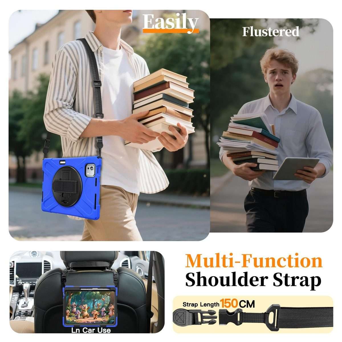 For Xiaomi Pad 7S Pro / 6S Pro Rotatable Holder Silicone Hybrid PC Tablet Case with Sho ... (Blue)