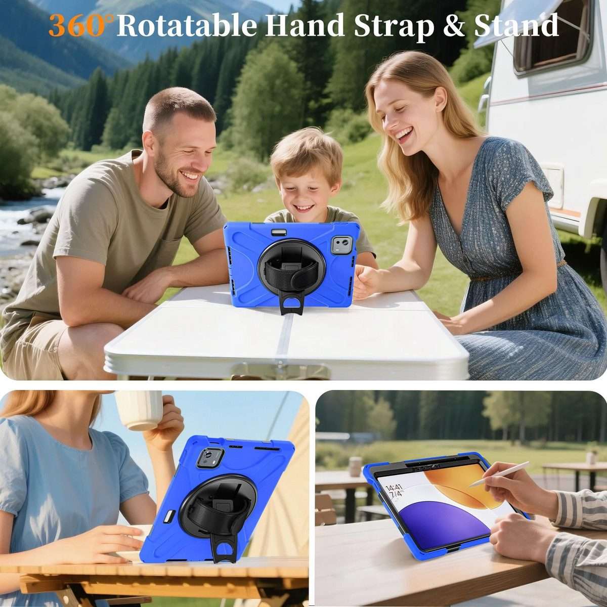 For Xiaomi Pad 7S Pro / 6S Pro Rotatable Holder Silicone Hybrid PC Tablet Case with Sho ... (Blue)