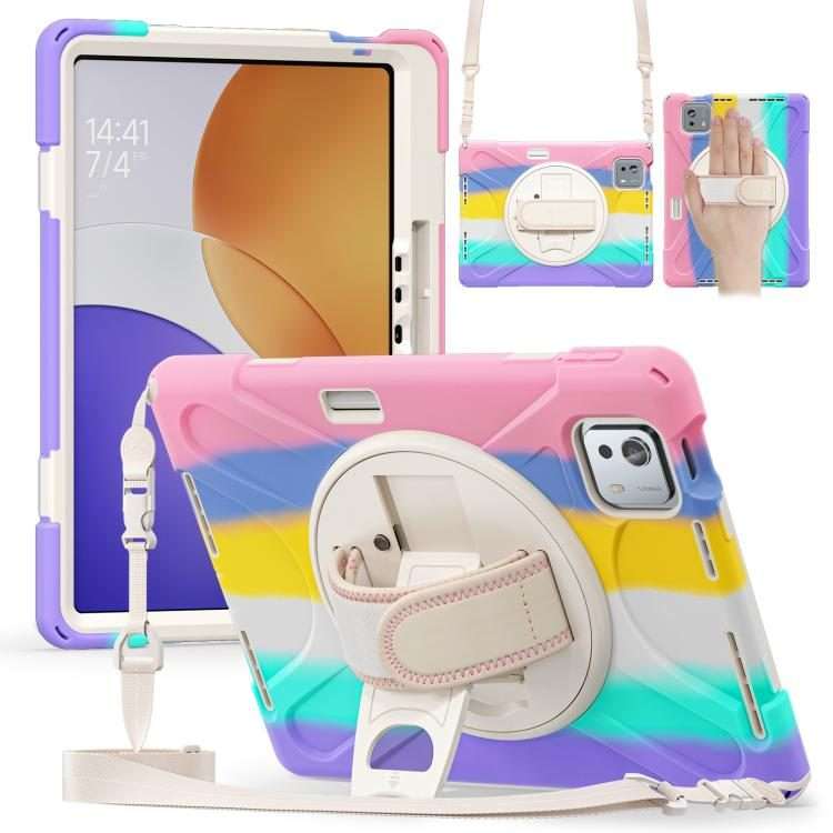 For Xiaomi Pad 7S Pro / 6S Pro Rotatable Holder Silicone Hybrid PC Tablet Case ... (Colorful Pink)