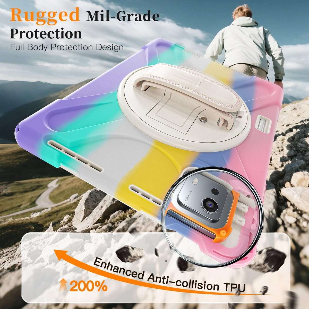 For Xiaomi Pad 7S Pro / 6S Pro Rotatable Holder Silicone Hybrid PC Tablet Case ... (Colorful Pink)