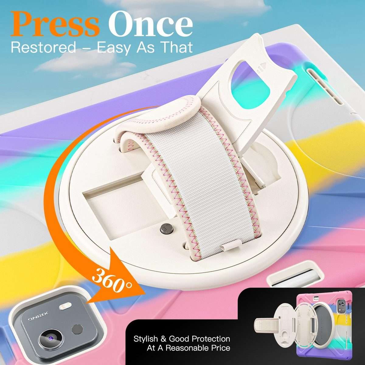 For Xiaomi Pad 7S Pro / 6S Pro Rotatable Holder Silicone Hybrid PC Tablet Case ... (Colorful Pink)
