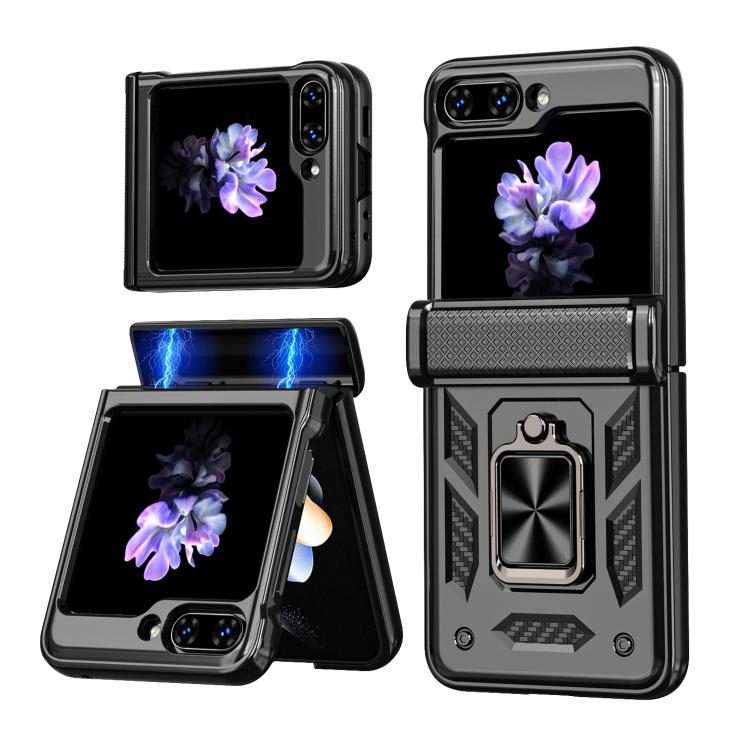 For Samsung Galaxy Z Flip5 5G Kalebol Sliding Window Hinge Phone Case with Ring Stand(Black)