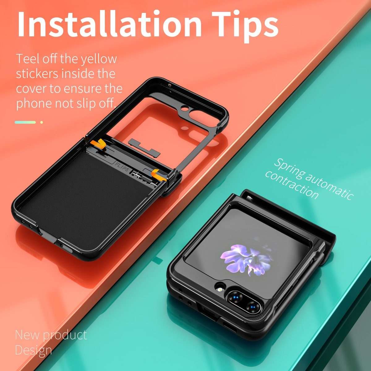 For Samsung Galaxy Z Flip5 5G Kalebol Sliding Window Hinge Phone Case with Ring Stand(Black)