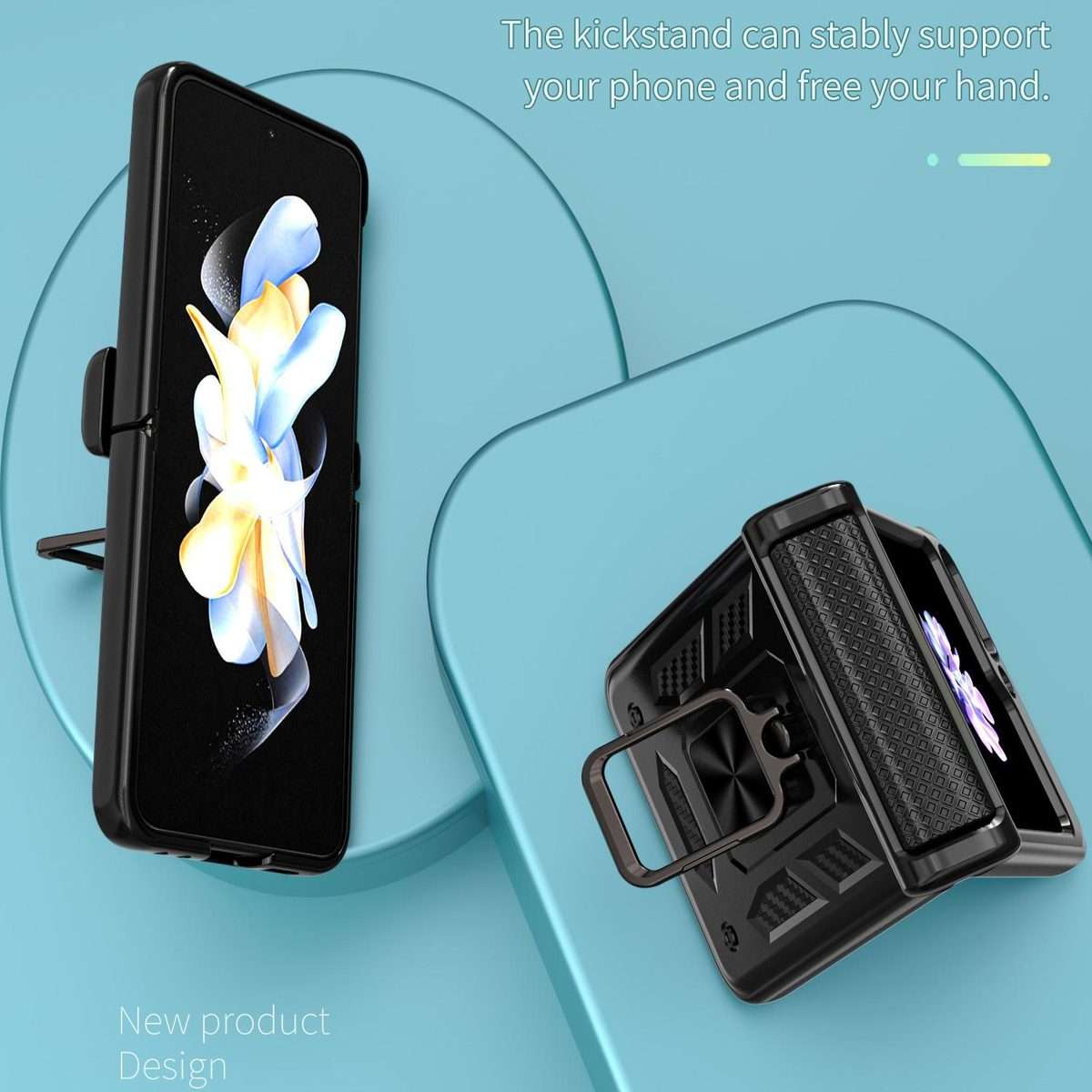 For Samsung Galaxy Z Flip5 5G Kalebol Sliding Window Hinge Phone Case with Ring Stand(Black)
