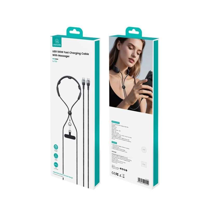 USAMS SJ759 U89 100W Fast Data Charging Cable with Massager, Length: 1.4m(Black)