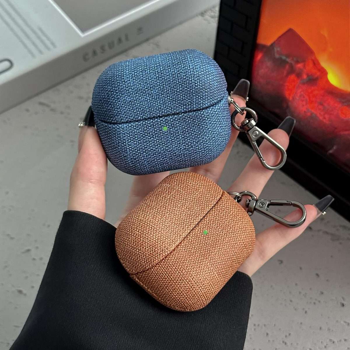 For Samsung Galaxy Buds3 / Buds3 Pro Coarse Cloth Texture PC Earphone Protectiv ... (Coffee Color)