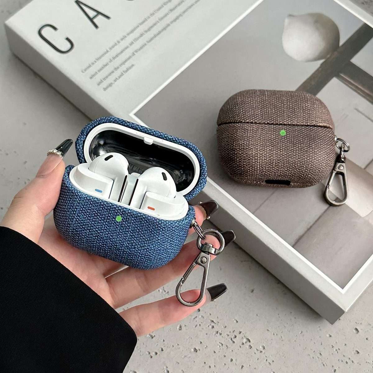 For Samsung Galaxy Buds3 / Buds3 Pro Coarse Cloth Texture PC Earphone Protective Case(Blue)