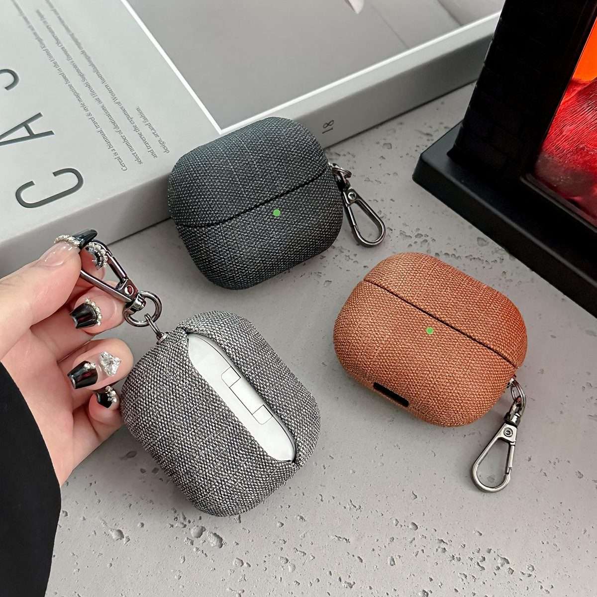 For Samsung Galaxy Buds3 / Buds3 Pro Coarse Cloth Texture PC Earphone Protective Case(Blue)